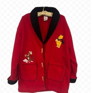 Vintage Disney Store Winnie the Pooh & Tigger Red Fleece Jacket Cardigan Size L